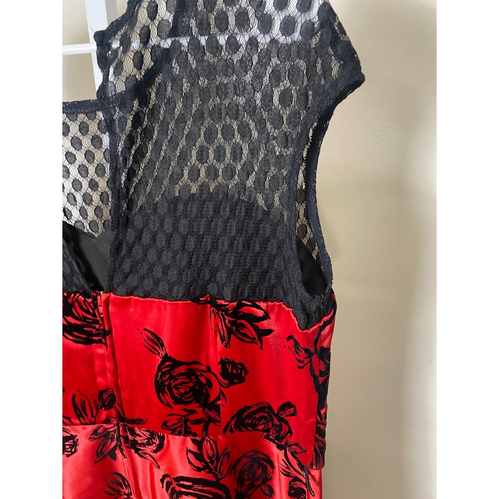 Bettie Page by Pinups Red Black Flocked Rose Lace Cocktail Dress VTG Retro XL - Picture 6 of 9